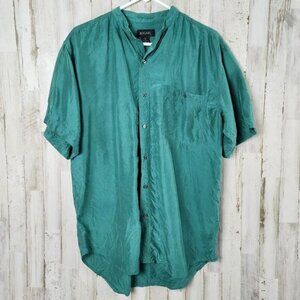 Bogari Silk Button Down Blouse Teal Size Medium